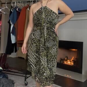 NWT Silk Animal Print Halter Tie Dress